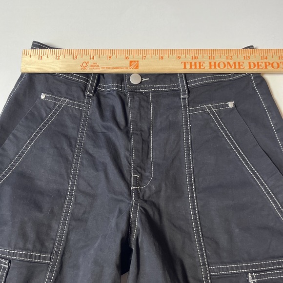 Anthropologie Utility Barrel Pants Size 2 Black Linen Blend Cargo Pocket Trouser - Picture 3 of 9